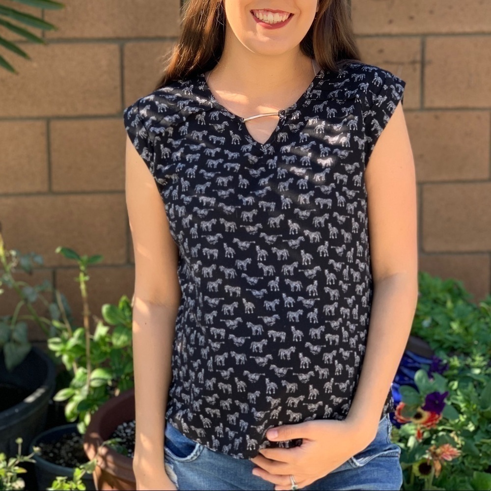 Black Sleeveless Zebra Print Blouse